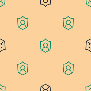 Yeşil ve siyah kullanıcı koruma simgesi bej arka planda izole edilmiş pürüzsüz desen. Güvenli kullanıcı girişi, şifre koruması, kişisel veri koruması, kimlik doğrulaması. Vektör.