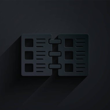 Kağıt kesimi Restoran Kafe menüsü simgesi siyah arkaplanda izole edildi. Kağıt sanatı tarzı. Vektör.