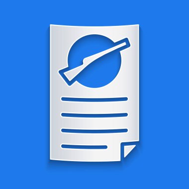 Kağıt kesiği Ateşli Silahlar lisans simgesi mavi arkaplanda izole edildi. Silah ruhsatı. Kağıt sanatı tarzı. Vektör.