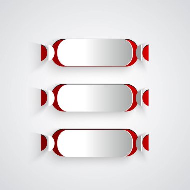 Kağıt kesiği sosis simgesi gri arkaplanda izole edilmiş. Izgara sosis ve aroma işareti. Kağıt sanatı tarzı. Vektör.