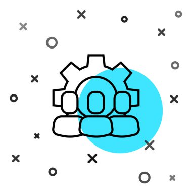 Beyaz arkaplanda siyah çizgi proje taban simgesi izole edildi. İş analizi ve planlama, danışmanlık, takım çalışması, proje yönetimi. Rastgele dinamik şekiller. Vektör.