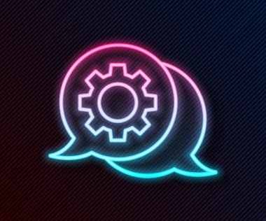 Parlayan neon hattı konuşma balonu sohbet simgesi siyah arkaplanda izole edildi. İleti simgesi. İletişim ya da yorum sohbet sembolü. Vektör.