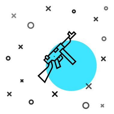 Siyah çizgi Thompson Tommy makineli tüfek ikonu beyaz arka planda izole edildi. Amerikan hafif makineli tüfeği. Rastgele dinamik şekiller. Vektör.