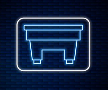 Parlayan neon hattı bilardo masası simgesi tuğla duvar arka planında izole edildi. Bilardo masası. Vektör.