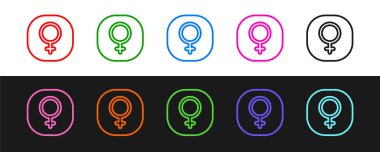 Siyah ve beyaz arkaplanda izole edilmiş çizgi Venüs sembolü simgesi belirle. Astroloji, numeroloji, yıldız falı, astronomi. Vektör.