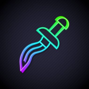 Parlayan neon çizgisi Hançer simgesi siyah arkaplanda izole edildi. Bıçak ikonu. Keskin bıçaklı kılıç. Vektör.