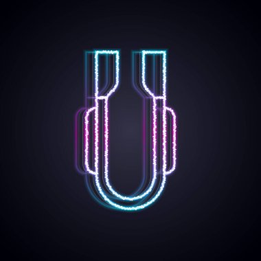 Parlayan neon hattı Et maşası simgesi siyah arkaplanda izole edildi. Barbekü maşası imzası. Barbekü ve ızgara aleti. Vektör.