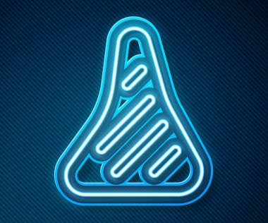 Parlayan neon hattı biftek ikonu mavi arka planda izole edildi. Vektör.