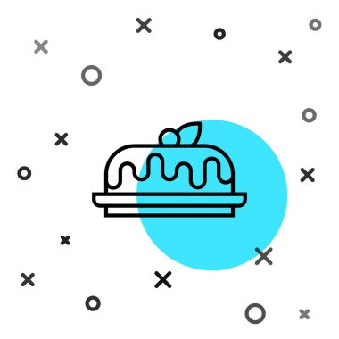 Beyaz arkaplanda siyah çizgi kek simgesi izole edildi. Doğum günün kutlu olsun. Rastgele dinamik şekiller. Vektör.