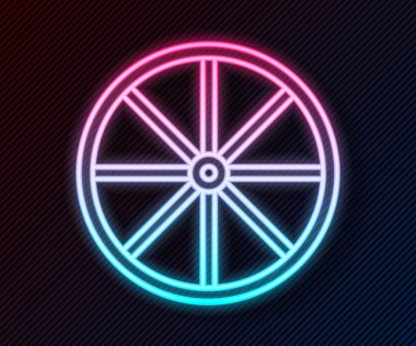 Parlayan neon çizgisi bisiklet tekeri simgesi siyah arkaplanda izole edildi. Bisiklet yarışı. Olağanüstü bir spor. Spor malzemeleri. Vektör.