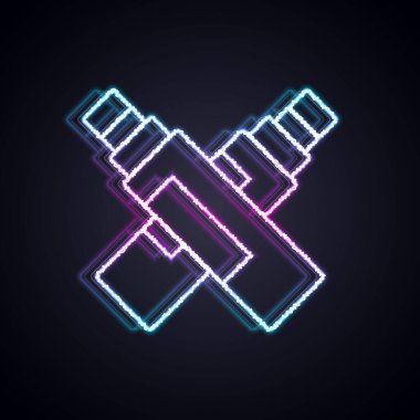 Parlayan neon çizgisi kalem simgesi siyah arkaplanda izole edildi. Vektör.
