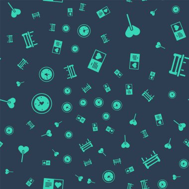 Sevgililer Günü partisi ilanı, lolipop, kalbi olan saat ve romantik bankı kusursuz düzende ayarla. Vektör.