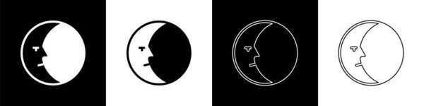 Set Moon icon isolated on black and white background.  Vector.