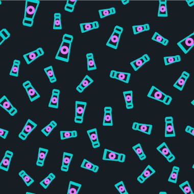 Renkli palet simgesiyle izole edilmiş çizgi tüpü siyah arka planda kusursuz desen. Vektör İllüstrasyonu.