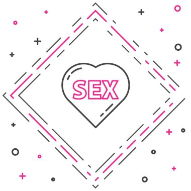 Metni olan Line Heart Seks ikonu beyaz arka planda izole edildi. Yetişkinlerin içeriği sadece simgedir. Renkli taslak konsepti. Vektör İllüstrasyonu.