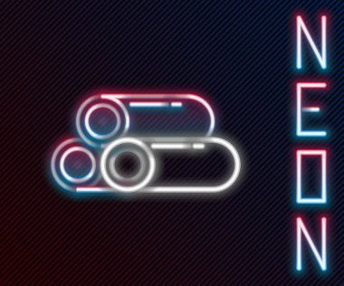 Parlayan neon hattı Endüstri metalik boru ikonu siyah arka planda izole edildi. Tesisat boru hattının farklı şekillerde parçaları. Renkli taslak konsepti. Vektör İllüstrasyonu.