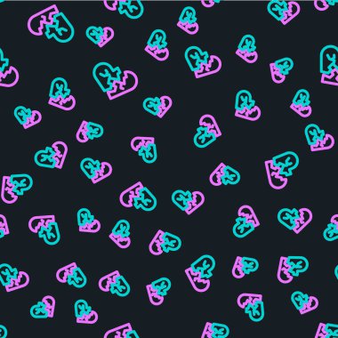 Kırık kalp ya da boşanma ikonu, siyah arka planda izole edilmiş kusursuz desen. Aşk sembolü. Sevgililer Günü. Vektör.