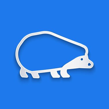 Kağıt kesiği Kirpi simgesi mavi arka planda izole edilmiş. Hayvan sembolü. Kağıt sanatı tarzı. Vektör.