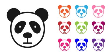 Beyaz arkaplanda siyah şirin panda yüzü simgesi var. Hayvan sembolü. Simgeleri renklendirin. Vektör.
