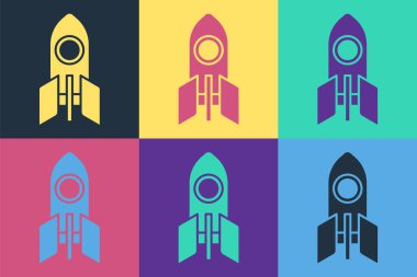 Pop Art Roket gemisi simgesi renk arkaplanında izole edildi. Uzay yolculuğu. Vektör.