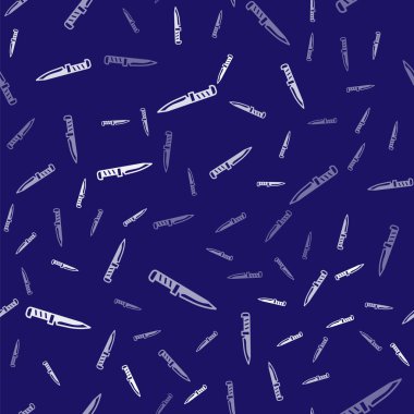 Beyaz Askeri bıçak ikonu mavi arka planda kusursuz desen izole etti. Vektör.