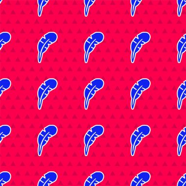 Mavi Tüy kalem simgesi kırmızı arkaplanda izole edilmiş. Vektör.