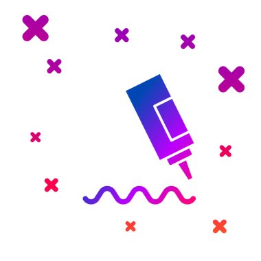 Beyaz arka planda izole edilmiş mavi sos şişesi ikonu. Ketçap, hardal ve fast food için soslu mayonez şişeleri. Soyut çember rastgele noktalar. Vektör.