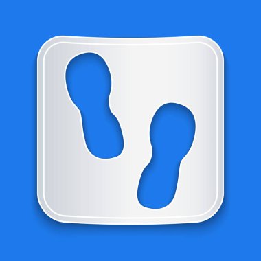 Kağıt kesiği insan ayak izi ayakkabı ikonu mavi arka planda izole edilmiş. Ayakkabı tabanı. Kağıt sanatı tarzı. Vektör.