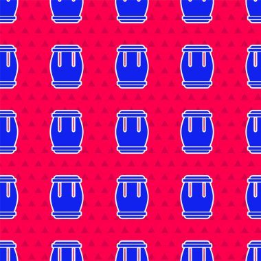 Mavi Davul simgesi kırmızı arkaplanda izole edilmiş kusursuz desen. Müzik işareti. Müzik aleti sembolü. Vektör.
