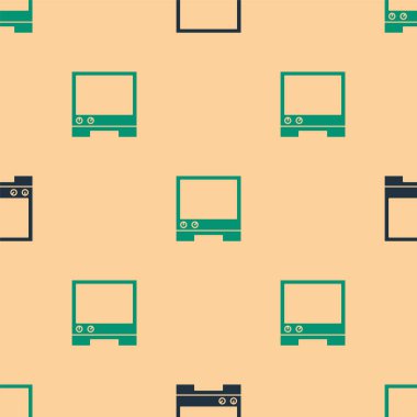 Yeşil ve siyah ses asistanı simgesi, bej arkaplandaki kusursuz deseni izole etti. Ses kontrol arayüzü akıllı hoparlör. Vektör.