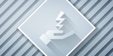 Kağıt Zeus simgesini gri arkaplanda izole etmiş. Yunan tanrısı. Şimşek Tanrısı. Kağıt sanatı tarzı. Vektör.