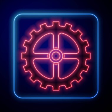 Siyah arkaplanda parlayan neon bisiklet sprokrank ikonu izole edildi. Vektör.