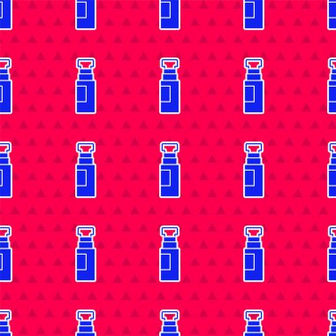 Mavi İşaretli kalem simgesi kırmızı arkaplanda izole edilmiş. Vektör.