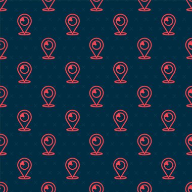 Siyah zemin üzerinde izole edilmiş bowling topu ikonu olan kırmızı çizgi haritası işaretçisi. Spor malzemeleri. Vektör.