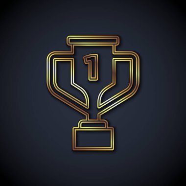 Siyah arka planda golf ikonu olan altın çizgi ödüllü kupa. Galibiyet ödülü sembolü. Şampiyonluk ya da yarışma kupası. Spor başarısı işareti. Vektör.