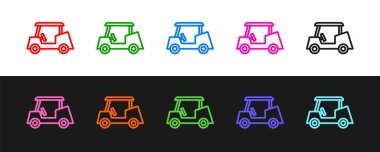 Golf arabası simgesi siyah beyaz arkaplanda izole edildi. Golf arabası. Vektör.