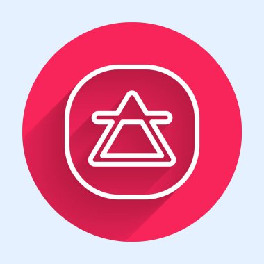 Simya simgesinin beyaz çizgi hava elementi uzun gölgeli izole edilmiş. Temel mistik elementler. Kırmızı daire düğmesi. Vektör.