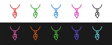 Siyah ve beyaz arkaplanda izole edilmiş kristal ikonu olan çizgi gerdanlığını ayarla. Vektör.