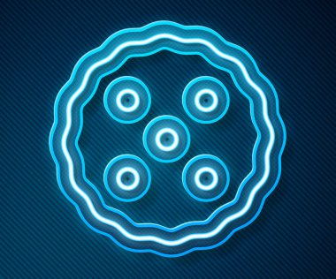 Parlayan neon çizgisi. Kurabiye ya da bisküvi. Mavi arka planda çikolata ikonu var. Vektör.