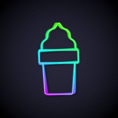 Siyah zemin üzerinde izole edilmiş waffle konisi ikonunda parlayan neon çizgisi dondurma. Güzel sembol. Vektör.