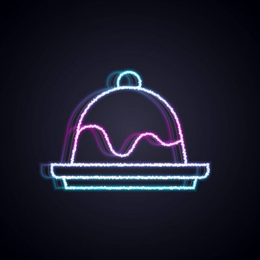 Parlayan neon hattı Kek simgesi siyah arkaplanda izole edildi. Doğum günün kutlu olsun. Vektör.