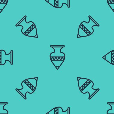 Siyah çizgi Kadim amfora simgesi yeşil arka planda izole edilmiş pürüzsüz desen. Vektör.