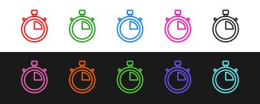 Stopwatch simgesini siyah ve beyaz arkaplanda izole et. Zaman göstergesi. Kronometre işareti. Vektör.