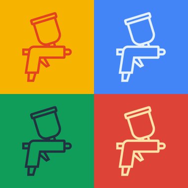 Pop sanat eseri sprey tabanca ikonu renk arkaplanında izole edilmiş. Vektör.