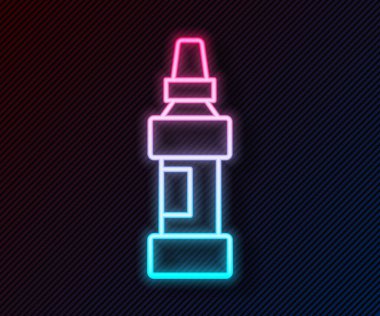 Parlayan neon çizgisi kalem simgesi siyah arkaplanda izole edildi. Vektör.