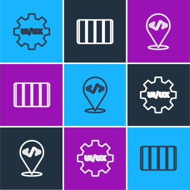 Çizgi UI ya da UX tasarımı, Ön uç geliştirmesi ve Renk palet rehberi simgesini ayarla. Vektör.