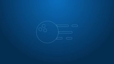 Beyaz çizgi bowling topu ikonu mavi arkaplanda izole edildi. Spor malzemeleri. 4K Video hareketli grafik canlandırması