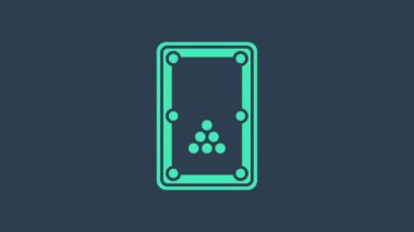 Turkuaz bilardo masası simgesi mavi arkaplanda izole edildi. Bilardo masası. 4K Video hareketli grafik canlandırması