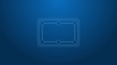 Beyaz çizgi bilardo masası simgesi mavi arkaplanda izole edildi. Bilardo masası. 4K Video hareketli grafik canlandırması