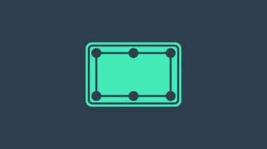 Turkuaz bilardo masası simgesi mavi arkaplanda izole edildi. Bilardo masası. 4K Video hareketli grafik canlandırması